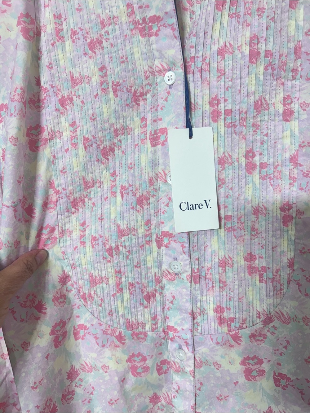 Clare V. Pink & White Floral Pintuck Button-Up Top - Picture 5 of 6